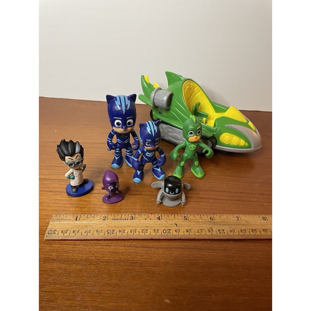Pj Masks Lot Of Figures Romeo, Ninjalino, Catboy, Gecko , Robot + Vehicle Car